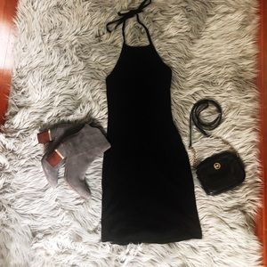 Ribbed Black Halter Dress NWOT